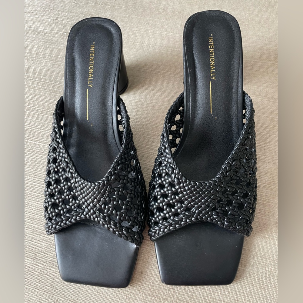 Intentionally Blank Black Quilted Mules with Cylindrical Heel